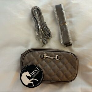 NWT Bronze Quilted wristlet bag with snaffle bit trim. Shoulder strap enclosed.